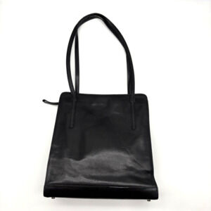 Vintage Monsac Original Black Gloss Leather Double Strap Shoulder Bag 10x10.5"